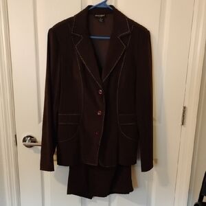 💕 Women's Dark Brown 2-Piece Set Blazer~ AND Skirt with Contrast Stitching 💕